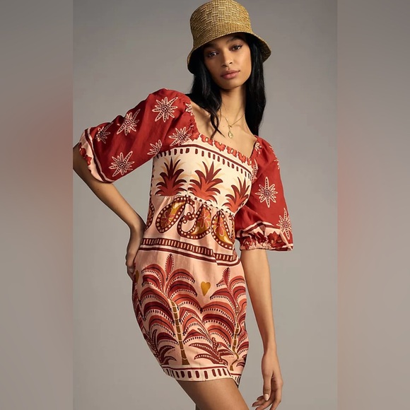 FARM Rio Dresses & Skirts - Farm Rio Anthropologie Square Neck Mini Dress, size M, Linen Blend